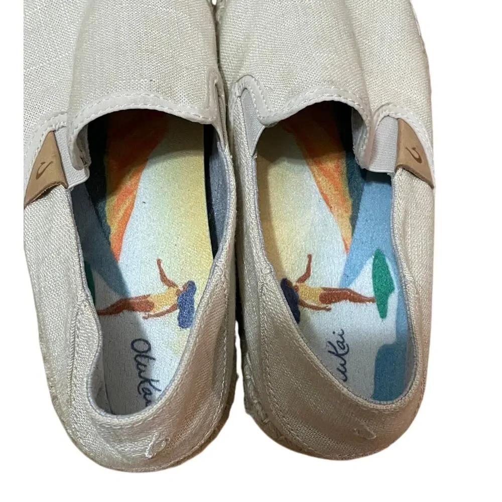 OluKai Kaula Pa'a Kapa Womens 8 Espadrille Slip On Shoes Kapa‎ Shell 20449-2020